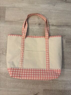 Canvas Tote Bag with Pink Gingham Trim